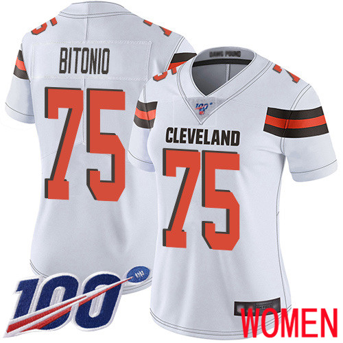 Cleveland Browns Joel Bitonio Women White Limited Jersey 75 NFL Football Road 100th Season Vapor Untouchable